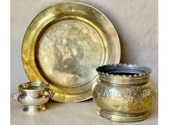 Large Brass Tray And Vessels