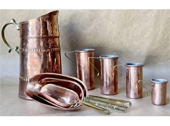 Copper Pitcher And Measuring Cups