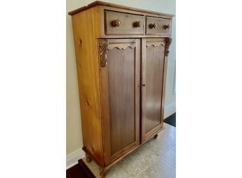 Antique Wooden Cabinet With Carved Accents