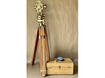 Large & Heavy Stanley London Calibrated Brass Theodolite With Tripod & Case