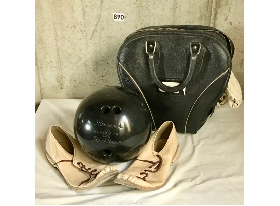 Vintage Brunswick Black Beauty Bowling Ball W/Bag & Shoes
