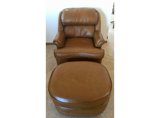 Ethan Allen Genuine Leather Chair & Ottoman