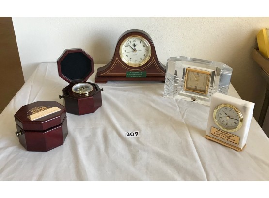 Various Clocks Including A Crystal Bulova