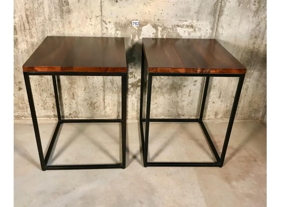Pair Of Wood & Metal Accent Tables