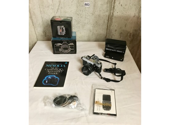 Minolta XD-5 SLR Camera W/50MM F14 Lens, Autowinders, Manuals, & Boxes