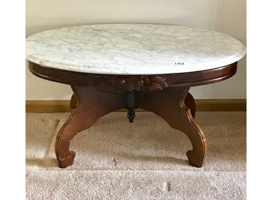 Carved Wood Marble Top Coffee Table