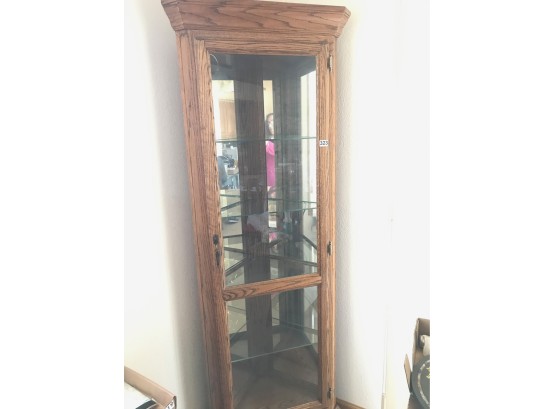Oak Corner China Cabinet  W/Touch Activated Light