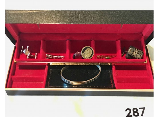 Jewelry Box W/Men's Cufflinks & Trinkets