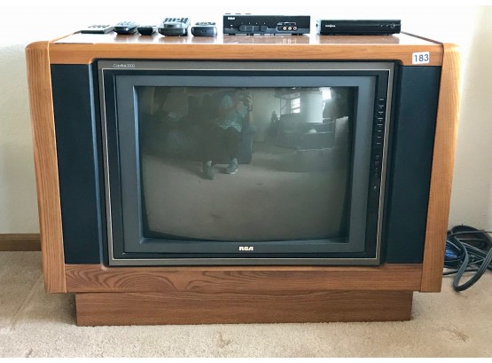 RCA Television In Cabinet W/Insignia Converter Box, RCA InputReceiver, & Remote Controls