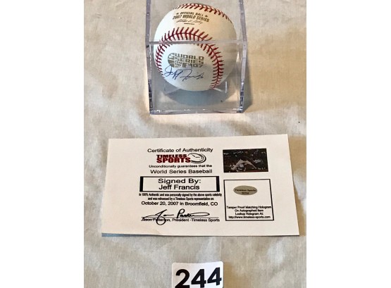 Baseball Signed By Jeff Francis W/Certificate Of Authenticity