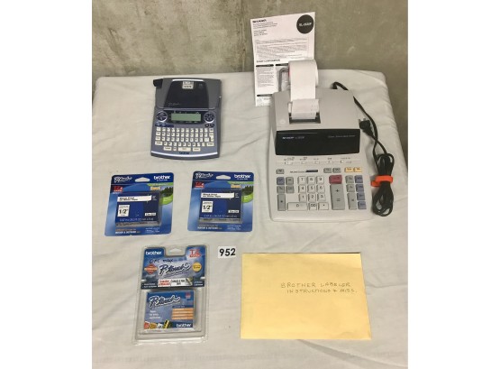 Sharp 12 Digit 2 Color Ribbon Printer & Brother P-Touch Label Maker W/Xtra Ink Tape