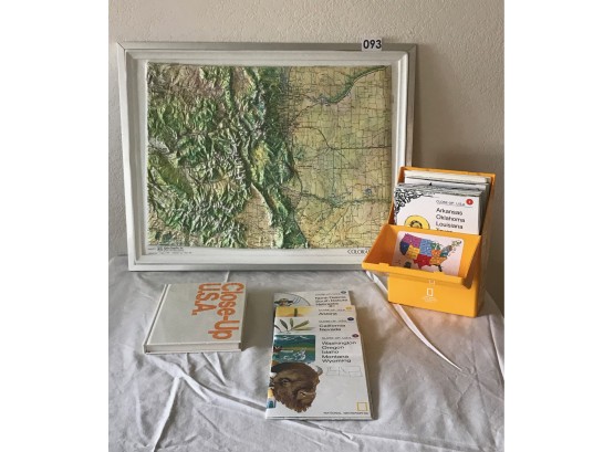 Kistler Relief Map Of Colorado & National Geographic USA Close Up Map, Book, & Case