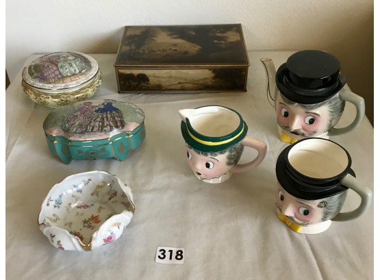 Vintage Boxes & Teapot With Cream & Sugar