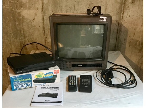 Small Magnavox Television W/Apex Digital TV Converter Box