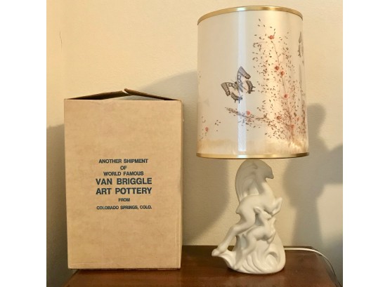 Vintage Van Briggle Deer Lamp W/Shade, Great Condition