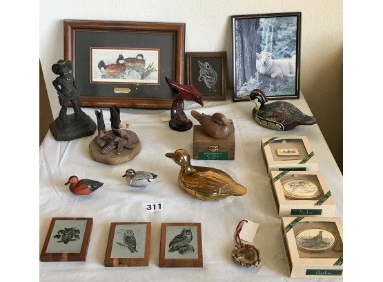 Ducks, Wild Animals, And Western Decor, Belt Buckles, Money Clip Knife, & Sculptures