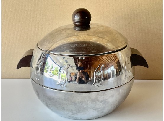 Mid Century West Bend Chrome Finish Penguin Ice Bucket With Lid