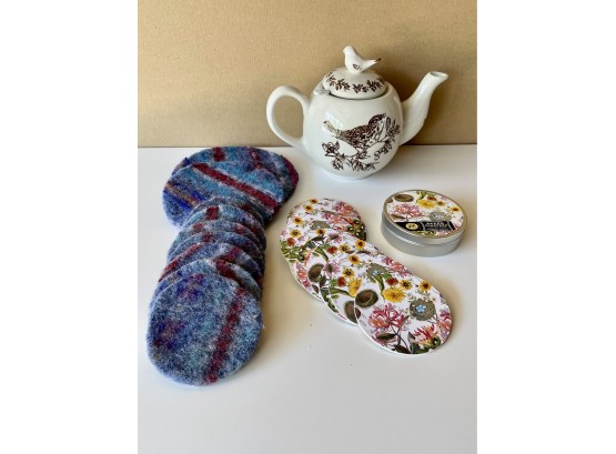 Andrea Sadek Tea Pot With Felted Wool Trivets & Coasters & More