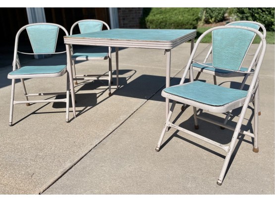 Fun Turquoise Mid Century Folding Table And Chairs
