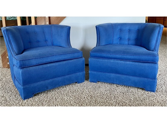 Pair Of Mid Century Tufted Slipper Chairs On Wheels