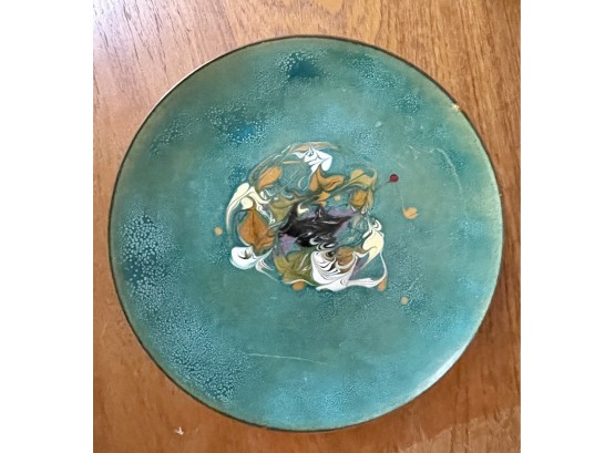 9' Signed Enameled Copper Mid Century Plate