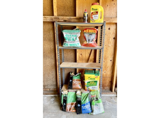 Utility Shelves With Gardening Supplies, Ice Melt, And More