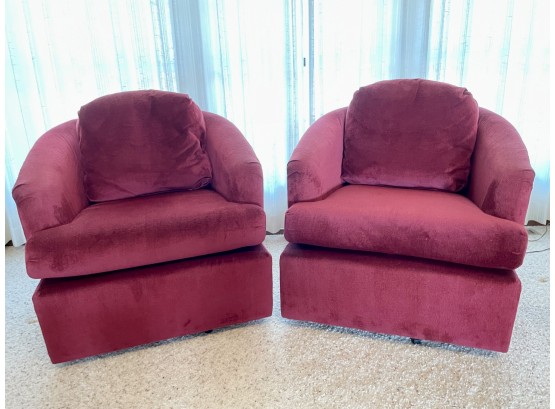 Pair Of Vintage Red Velvet Swivel Chairs By Best Chairs Inc.