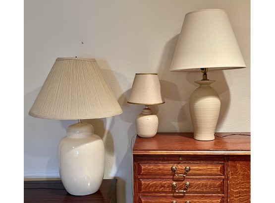 3 Cream Colored Ceramic Lamps
