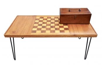 Unique Mid Century Coffee Table With Built In Game Board And Ceramic Chess Set