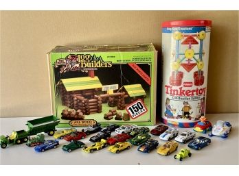 Vintage Diecast Cars, Tinker Toys, And Building Logs