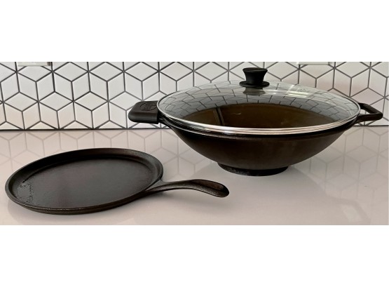 Lodge Cast Iron Wok With Lid & Crepe Griddle