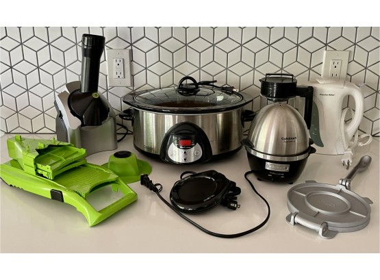 Assorted Kitchen Appliances Including A Crock Pot, Mandolin, Egg Cooker, & More