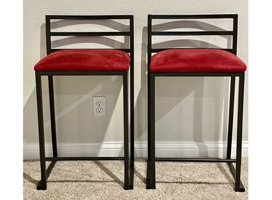 Contemporary Counter Height Stools With Red Microfiber Seats.