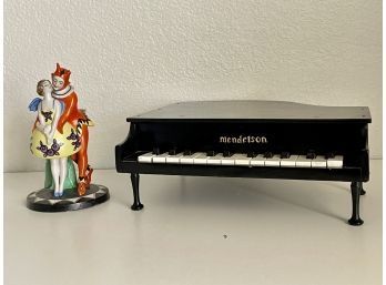Vintage Figurine (as Is) And Mini Baby Grand Piano