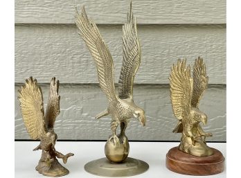 3 Cast Metal Eagles In Flight