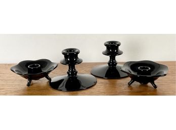 2 Pairs Of Black Depression Glass Candle Holders