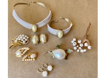 Gold And Pearl Vintage Costume Jewelry