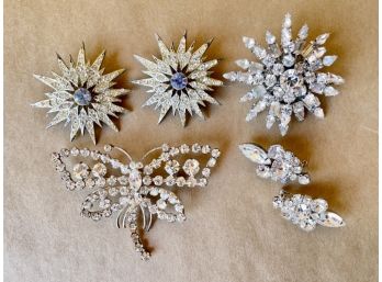 Vintage Rhinestone Brooches, Including Some Fun Atomic Pieces