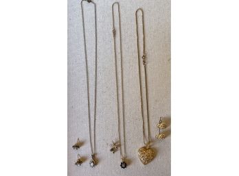 3 Dainty Necklaces With Post Earrings