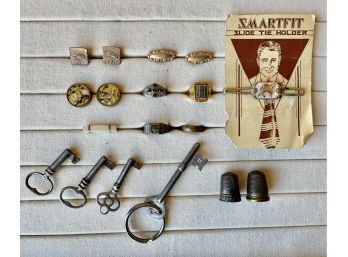 Antique And Vintage Men's Cufflinks, Tie Clip, Pin, Rings, With Keys And Thumbles