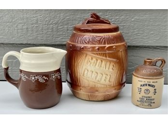 Antique Cookie Barrel Jar, McCormick Whiskey Jug, & More