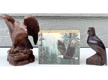 Vintage Wooden Eagles And Eagle Box
