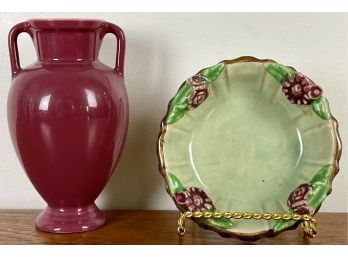 Unmarked Vintage Vase With Japanese Ceramic Bowl