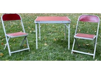 Vintage Children's Folding Table And 2 Chairs
