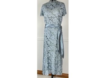 Stunning Vintage Blue Lace Dress With Coordinating Sash And Slip