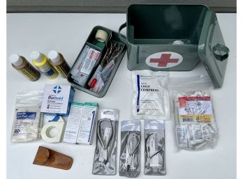 Metal First Aid Box With First Aid Supplies