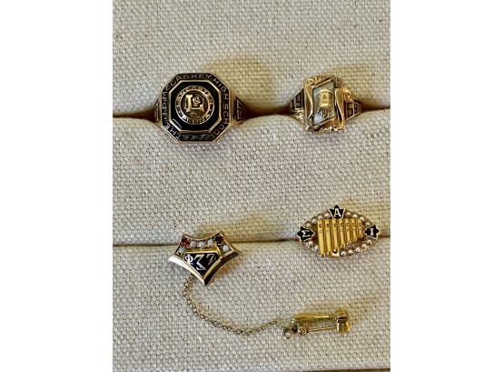 Mostly 10k Mid Century Class Rings And Greek Pins