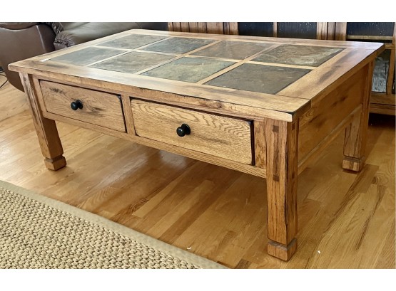 Coffee Table With Slate Inlay & Drawers