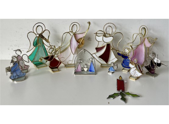 Assorted Glass Angels And Small Nativity