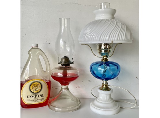 Vintage Glass Oil And Electric Lamps
